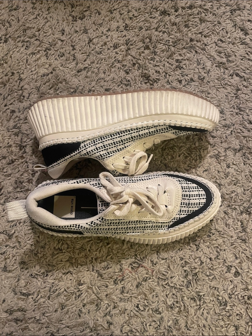 Dolce Vita White and Black Tweed Platform Sneakers